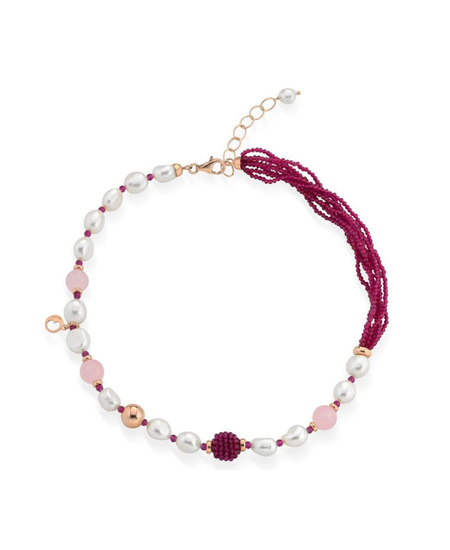 LeLune Glamour Collana Argento Perle Naturali e Giada Rosa