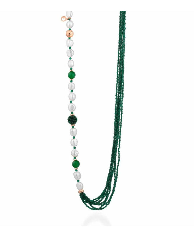 LeLune Glamour Collana Argento Perle Naturali e Spinello Verde