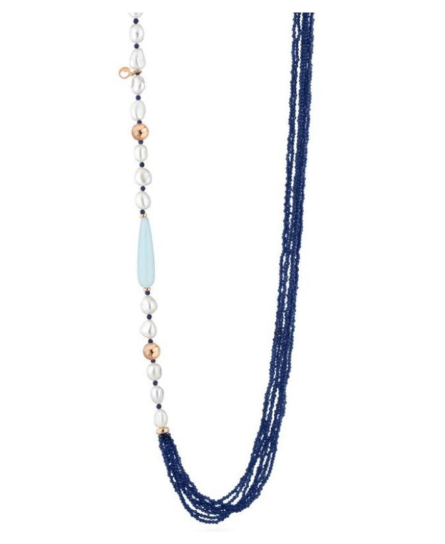 LeLune Glamour Collana Argento Perle Naturali e Spinello Blu