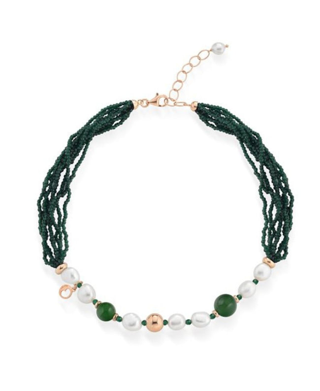 LeLune Glamour Collana Argento Perle Naturali e Giada Verde