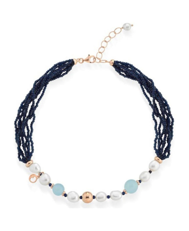 LeLune Glamour Collana Argento Perle Naturali e Giada Azzurra