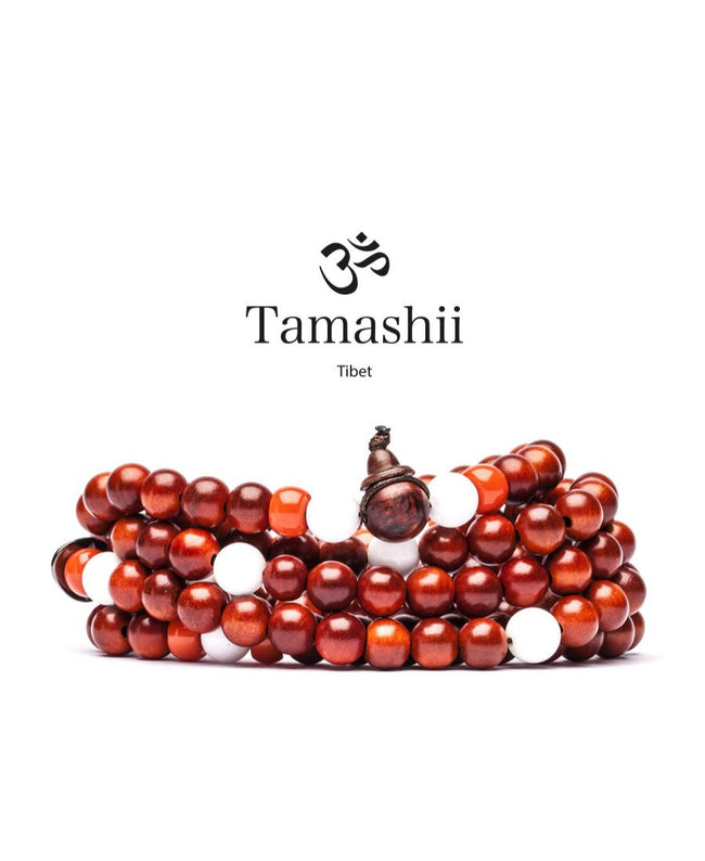 Tamashii Mala Tibetana In Legno Yew E Agata Bianca