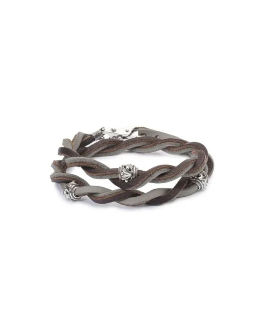 Trollbeads Bracciale Base Cuoio Marrone/Grigio Chiaro