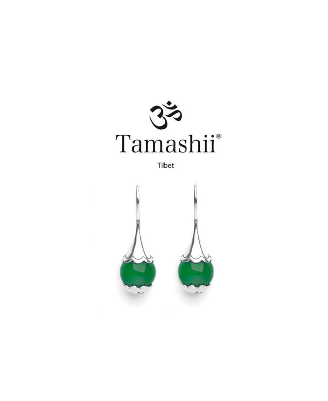 Orecchini Tamashii Ear-Drops in Argento con Agata Verde