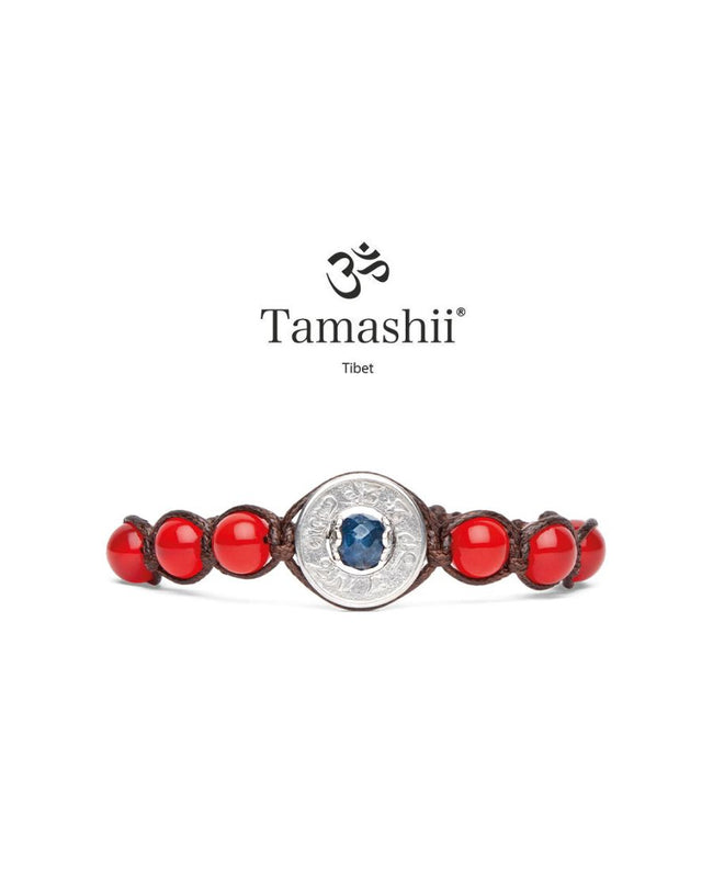 Bracciale  Tamashii Ruota della Preghiera Zaffiro naturale e Agata rosso passione