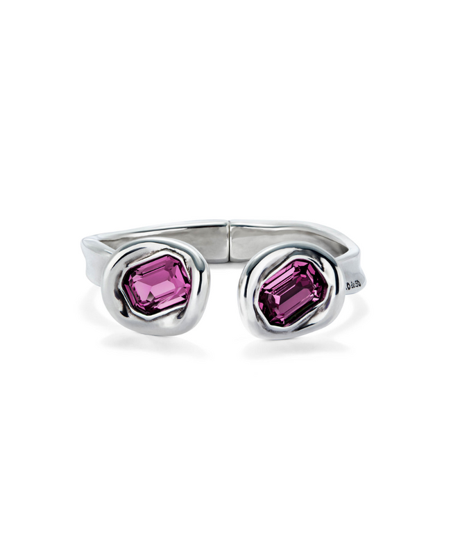 UNOde50 Bracciale rigido placcato argento sterling e due cristalli rosa