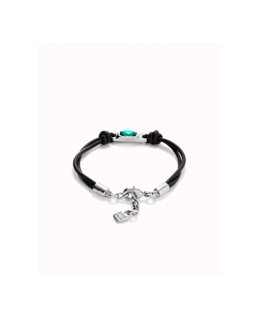 UNOde50 Bracciale in cuoio placcato argento sterling con cristallo verde