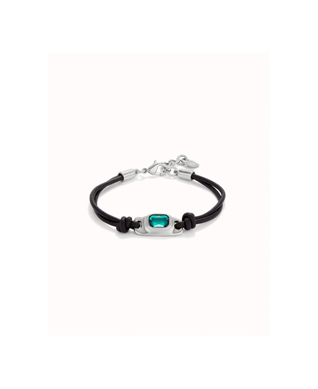 UNOde50 Bracciale in cuoio placcato argento sterling con cristallo verde