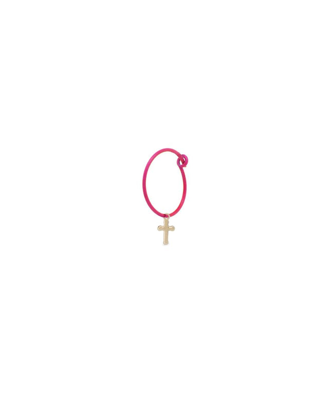 Rue Des Mille Mono Orecchino Croce Hoop Fucsia Fluo - Oro18Kt