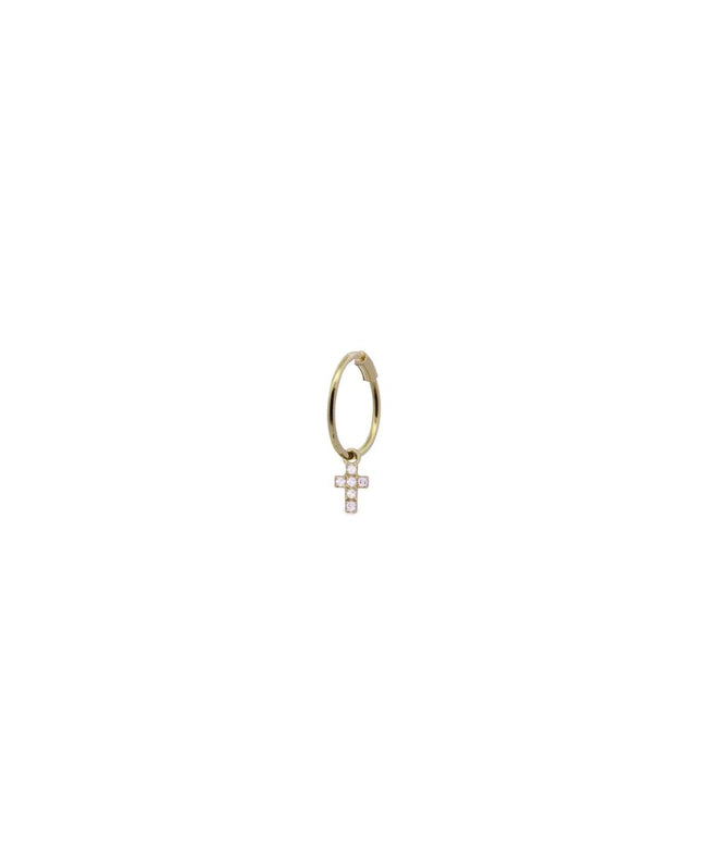 Rue Des Mille Mono Orecchino Cerchio Mini Hoop Croce e Diamanti Lab Grown - Oro18Kt